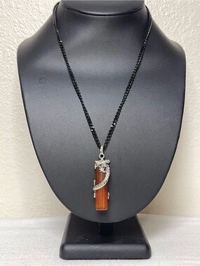 Silver Dragon Wrap Necklace with Orange Stone Pendant